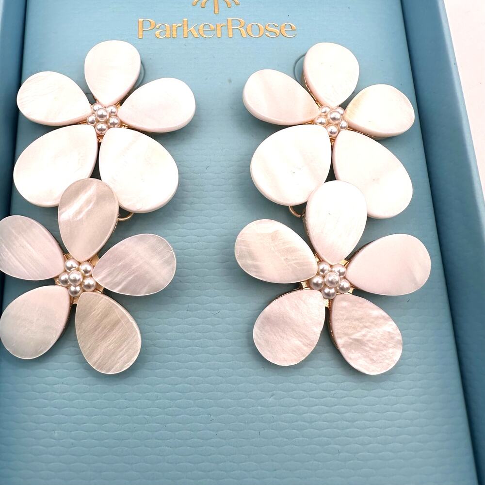 Parker Rose Mother of Pearl Flower Earring Double flowers Statement Preppy NWT